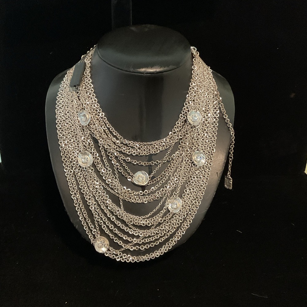 Karine Sultan Multi-strand silver tone, station Necklace.